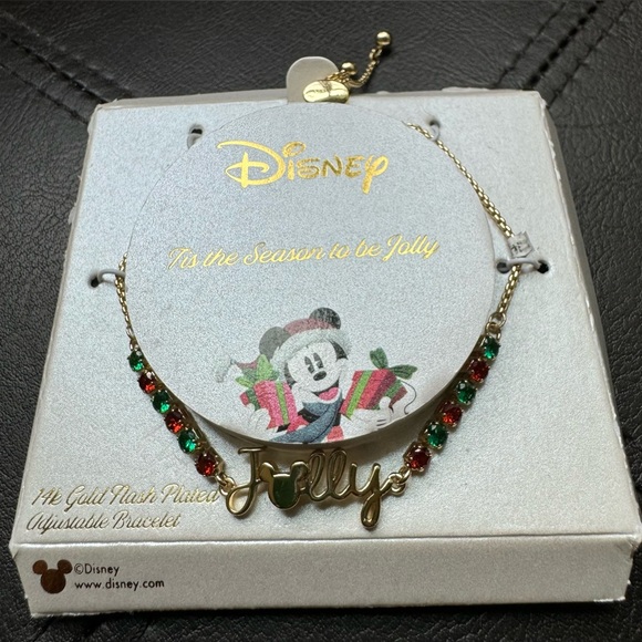 Disney Tis the Season to be Jolly 14k Gold Flash Plated Adjustable Bracelet Xmas - Picture 4 of 5